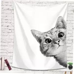 150X200 바란스 가림막 빼꼼고양이 패브릭 데코