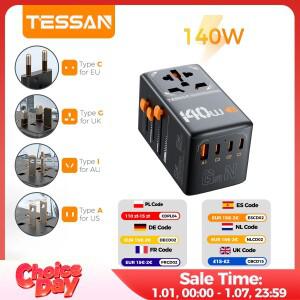 TESSAN 65W/100W/140W GaN 범용 여행용 어댑터(USB 및 Type-C 올인원 어댑터 포함) 고속 충전기 EU/UK/USA/