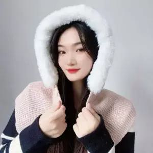 니트 후드 넥워머 핑크 캠핑 모자 페이스 부드러운 방한용품