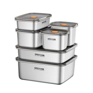 게도 LFGB 304 스테인리스 스틸 크리스퍼 250ml 2300ml 음식 신선 보관 용기 약간의 진공 냉장 케이스