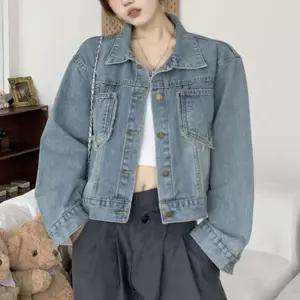 여성 루즈핏 포켓 빈티지 데님 청자켓