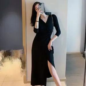 하객 원피스 브이넥 롱 랩 여성 바캉스 휴양지 앞트임