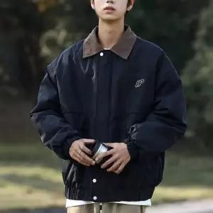 남자 캐주얼 무드 트렌디 디자인 배색 카라 블루종