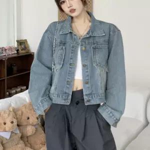 캐주얼 여성 베이직 포켓 루즈핏 데님 청자켓