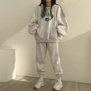 그레이 긴팔 츄리닝 셋업 긴바지 후드 세트 체육복