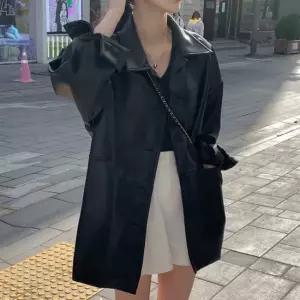 프렌치 가을 자켓 봄 가죽 점퍼 롱 레더 오버핏 하프
