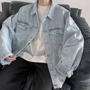 남자 세련 캐주얼 라이트 연청 오버핏 데님 자켓