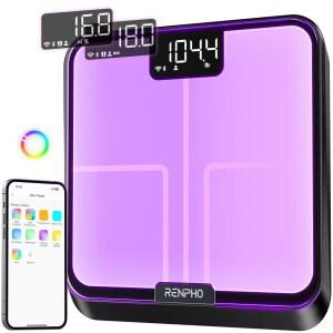 체중, BMI, 체지방, 근육량, 블루투스 Wi-Fi 충전식 체중계, RGB 조명 색상 변경 피트니스 앱과 동기화, 크로마 아스파이어