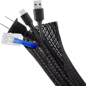 ELECFUN 8피트 - 1/2인치 케이블 관리 슬리브 코드 프로텍터 USB TV 컴퓨터용 분할 와이어 룸 땋은 커버