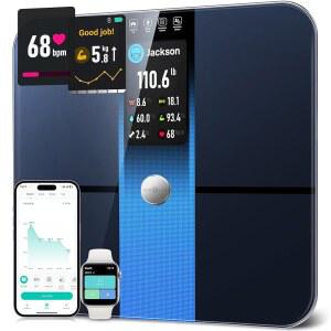 체중을 위한 런스타 체중계, BMI 근육량 심박수를 3.5인치 TFT 컬러 대형 디스플레이, 체성분 분석기 동기화 앱 22개, 400파운드