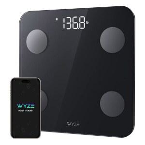 Wyze 척도 S, 체중계, 체지방, BMI, 근육, 심박수를 위한 디지털 욕실 척도, 앱이 포함된 체성분 분석기, 배터리 포함, 블루투스, 400파운드, 블랙