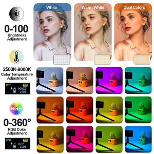 RGB LED 비디오 라이트 사진 채우기 카메라 조명 패널 CRI95 + 2500-9000K 디스플레이 Vlog 스트리밍 DSLR