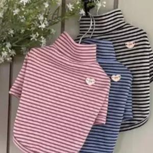 강아지 스트라이프 목폴라 반팔티 핑크 1P 겨울 보온