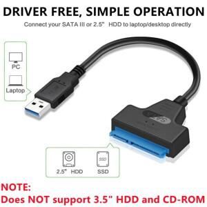 2.5인치 외장형 HDD SSD 하드 드라이브용 SATA-USB 3.0/2.0 케이블 3 22핀 USB III 코드 최대 6Gbps