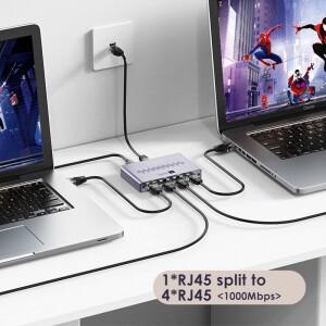1000Mbps 이더넷 1x4 분배기 기가비트 RJ45 Cat6 LAN 인터넷 1 in 4 out 확장 커플러 PC 노트북 라우터 디