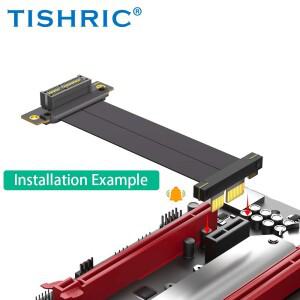 TISHRIC PCIE4.0 3.0 ~ 1X/4X 4X 라이저 케이블 X1 X4 연장 듀얼 90도 직각 어댑터 고속 익스텐더