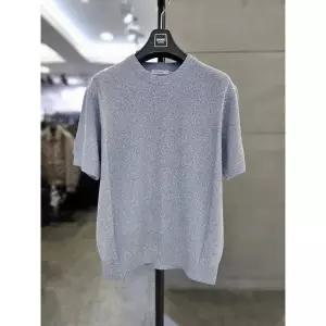 [바쏘옴므] 남자 봄 여름 티셔츠 블루 면 배색 라운드 반팔 니트 WSZ2WR22