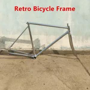 자전거프레임 700C 빈티지 자전거 프레임 레트로 복고풍 엔틱 실버 52cm 단일 속도 Fixie 통근 레이디 고강