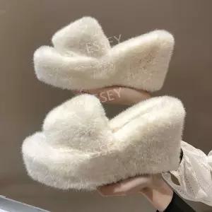 키높이 슬리퍼 여성 웨지 가보시 통굽 털