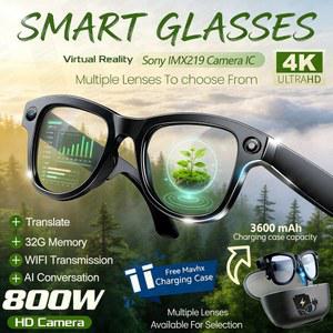 스마트안경 2026년형 스마트 AI 안경 선글라스 800W 사진 음악 케이스 카메라 비디오 4K 보조배터리 32GB CHATGPT 충전 번역 3600MAH