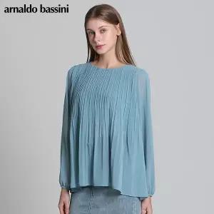 [아날도바시니(ARNALDO BASSINI)] 핀턱주름 하프 플레어 블라우스 (택가격: 138000원)