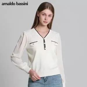 [아날도바시니(ARNALDO BASSINI)] 진주브이넥 셔링소매 니트 (택가격: 138000원)