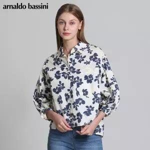 [아날도바시니(ARNALDO BASSINI)] 마룬 플라워 언발 카라셔츠 (택가격: 318000원)