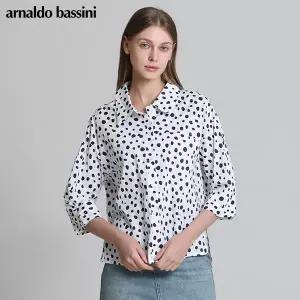 [아날도바시니(ARNALDO BASSINI)] 코튼 달마시안 도트 7부 카라 셔츠 (택가격: 138000원)