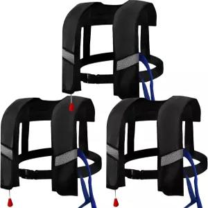 3팩 150N 자동 팽창식 구명조끼 - CO2 인플레이션 반사 스트립 및 안전 버클이 있는 조절 가능한 나일론