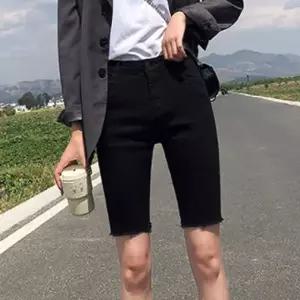 여자 학생 무릎 기장 블랙 스키니 반바지 캐주얼룩 5부블랙진 여자학생바지 (WAC2E36)