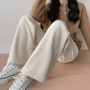 [하프클럽/]여성 겨울 데일리 기모안감 밴딩 골지 와이드 팬츠