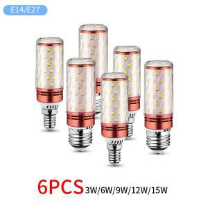 6pcs LED 옥수수 램프 3W 6W 9W 12W 15W 220V 110V 강한 빛 3000K E27 E14 홀더 홈 비상 조명