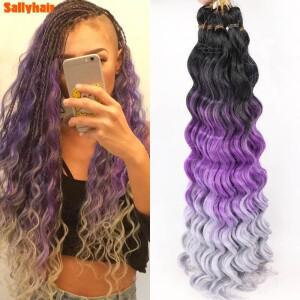 Sallyhair 합성 깊은 바다 웨이브 곱슬 헤어 익스텐션 워터 크로 셰  블랙 퍼플 그레이 80 그램/갑