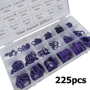 225pcs 보라색 고무 O 링 NBR 파이프 가스켓 자동차 및 기계 부품 오일 씰 유압 실린더 키트 수리
