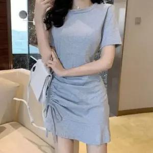 [하프클럽/]슬림 셔링 핏 반팔 미니 원피스 여름 데일리 꾸안꾸