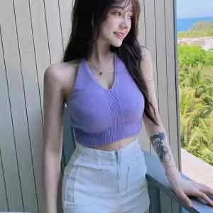 [하프클럽/]4컬러 니트 끈 홀터넥 백리스 나시 바캉스룩 크롭티