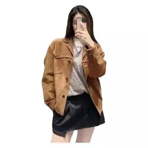 여성 카멜 일자포켓 스웨이드 자켓 양가죽 캐주얼 오버핏 박시핏 비즈니스