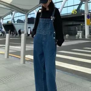 와이드 활동편한 멜빵바지 핏 청바지 멜빵바지LD889