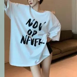 [하프클럽/]루즈핏 롱 반팔티셔츠 그래픽 나염 티셔츠 면 티 롱티셔츠