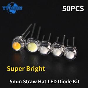 DIY 전자 제품용 LED 발광 다이오드  밝은 빨대 모자 5mm 파란색 녹색 빨간색 흰색 F5 50 개