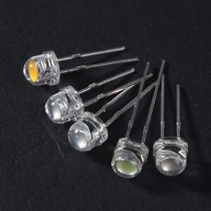 100개 5mm 초고휘도 LED F5 밀짚모자형 발광 다이오드 녹색 빨간색 노란색 흰색 파란색 DIY 전자 키트용