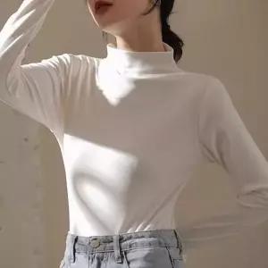 [하프클럽/]여성 소프트 반목 하프넥 니트티 데일리 긴팔 폴라 상의