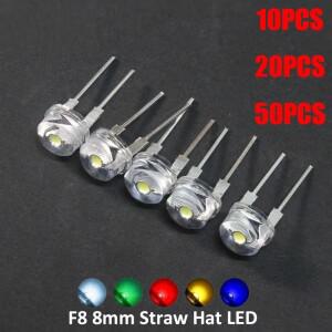 10PCS 밀짚 모자 LED 8mm 슈퍼 밝은 다이오드 F5 발광 파란색 녹색 빨간색 노란색 흰색  DIY