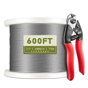 KALLSDY 180M 600피트 3CM 8인치 T316 7X7인치 가닥 포함 난간용 로프 DIY 와이어 커터 스테인리스 17 케이블 8CM 구조 키트 케이블 항공기 데크 스틸 레일링 8X17