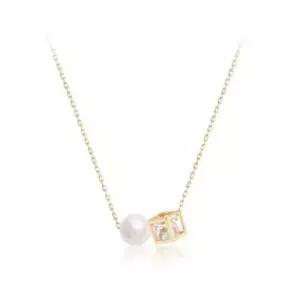 베이직목걸이 GOLD 진주 큐브 목걸이 연장형 14K 6mm 45cm
