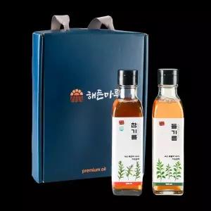 [해든마루] 저온압착 국산참기름 180ml +국산들기름 180ml 선물세트