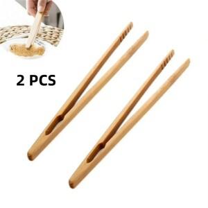 2개입 18cm 천연 대나무 푸드 토스터 집게 티 클립 트위저 토스트 피클 차 요리 주방 액세서리