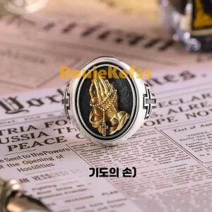 기도하는손 힙합반지 검지손가락용 남성 트렌디 아메리칸 펑크 스타일 패션반지 황동 인레이