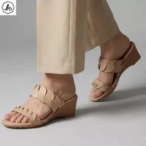 [애슬릿] 가죽 슬리퍼 통굽 꼬임 투스트랩 키높이 사무실 5cm