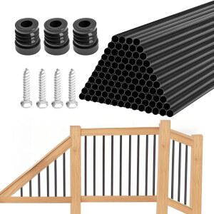 KUAILEBUY 100팩 81 3CM 32인치 알루미늄 9CM 펜싱용 합성 목재 블랙 원형 4인치 레일 난간동자 커넥터 난간용 포함 데크 나사 스핀들